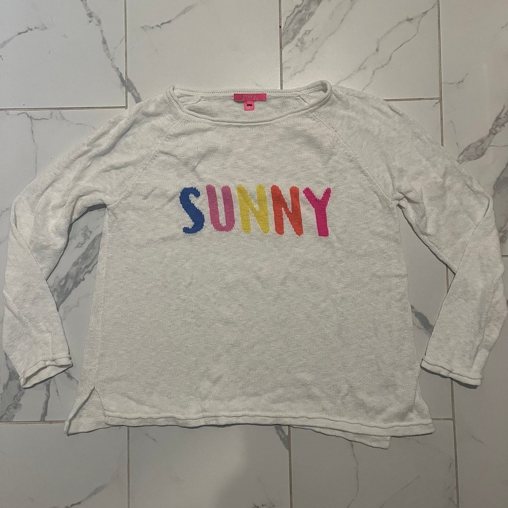 Lilly Pulitzer Danette Sweater SUNNY white rainbow lettering sz XXL